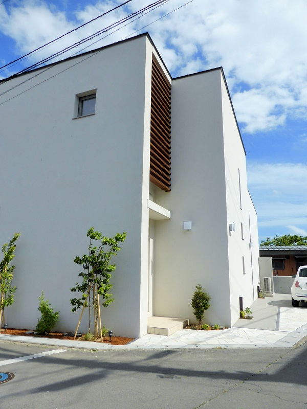 プラスGの玄関屋根＆リゾートスタイルのパティオ。