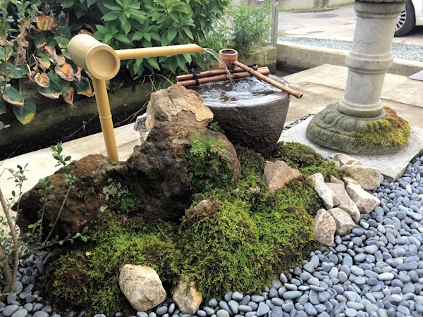 癒しの水音が響く坪庭。