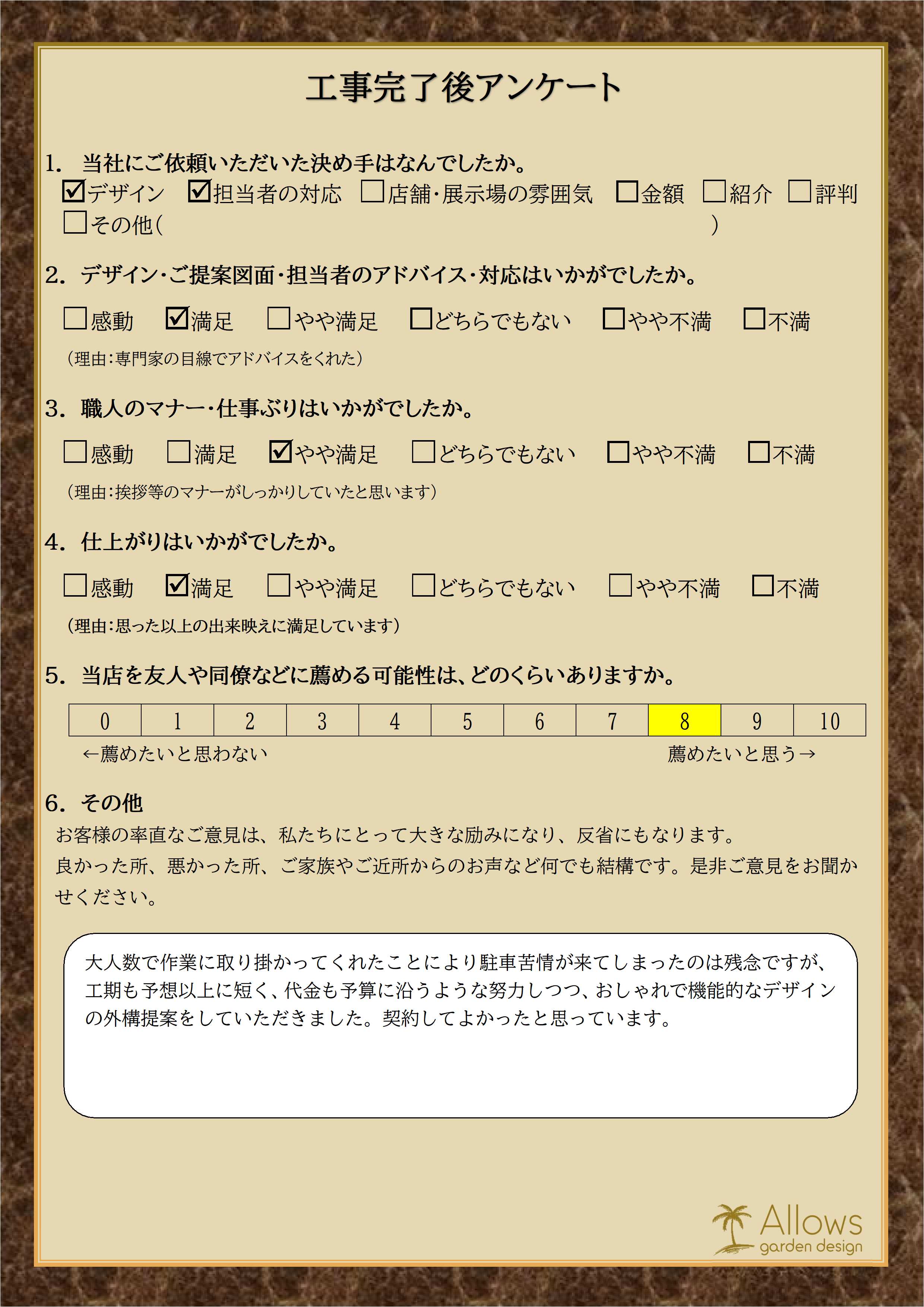 お客様アンケート　８５