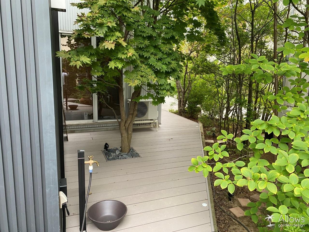 緑を感じるウッドデッキ